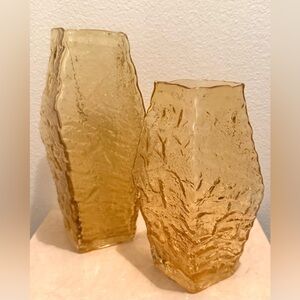 Vintage Peill & Putzler rhombus vase. Amber frosted glass. Circa 1970s. Germany